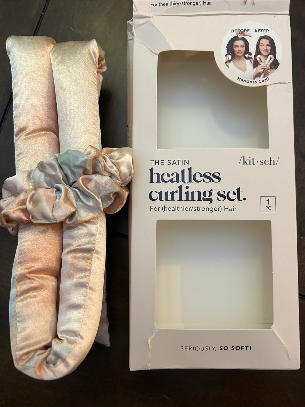 Kitsch Satin Heatless Curling Set - Peach, Cream & Light Green